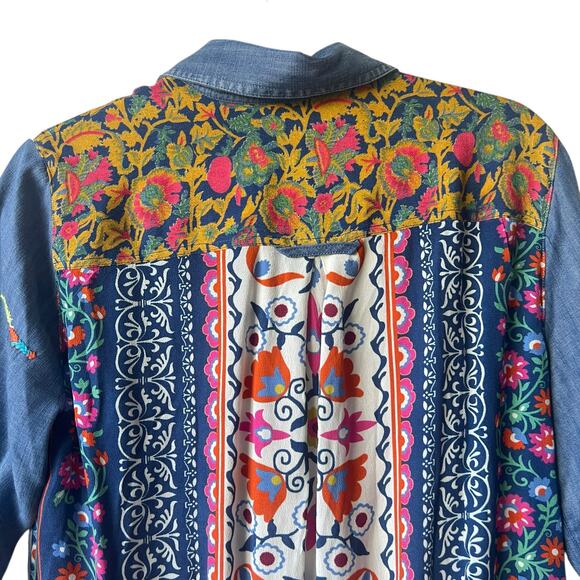 John Mark Bohemian Embroidered Long Sleeve Button Down Blouse Size S - Picture 5 of 13